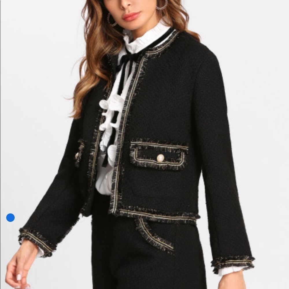 Button Embellished Fringe Trim Blazer & Shorts Set - Picture 4 of 8